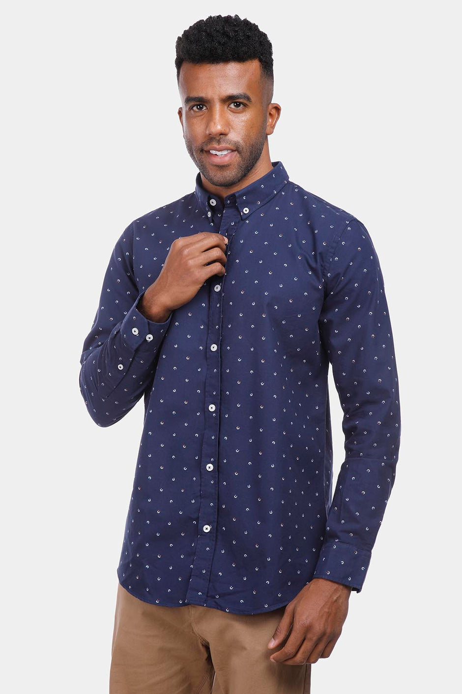 Navy Patterned Slim Fit Shirt