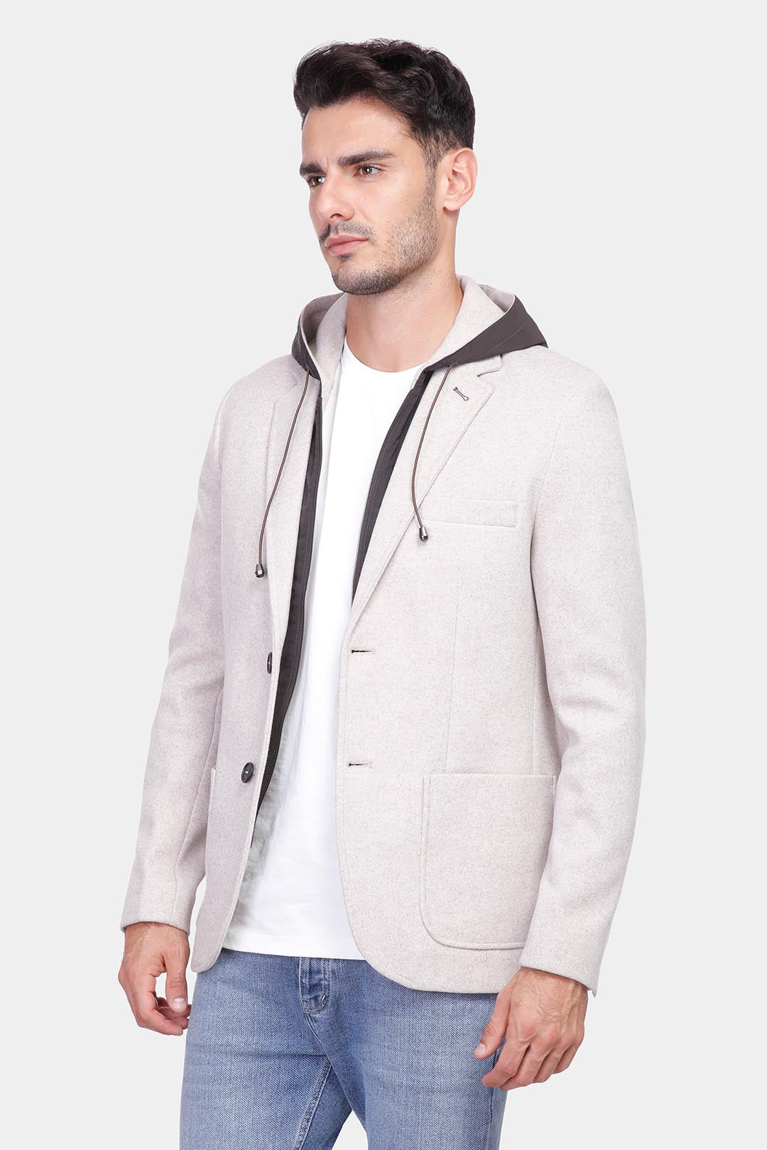 Beige Slim Fit Hoodie Blazer