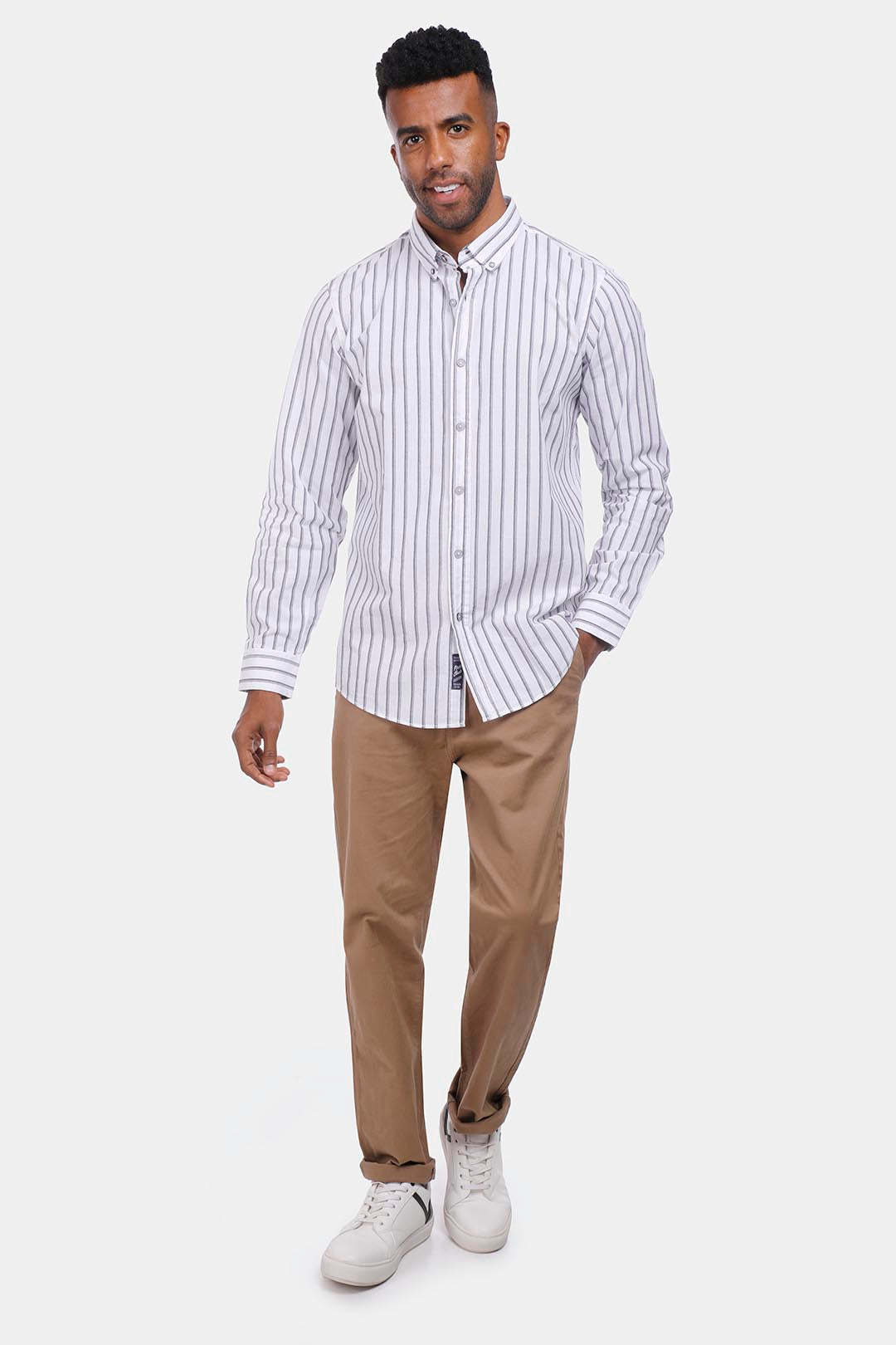 white striped slim shirt