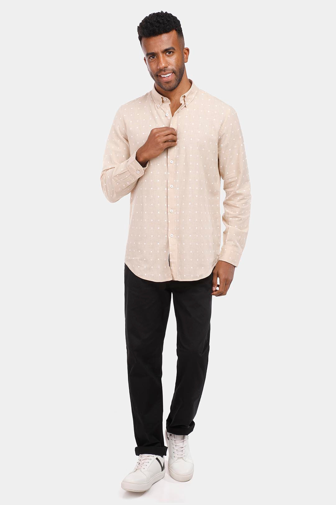 Beige Patterned Slim Fit Shirt