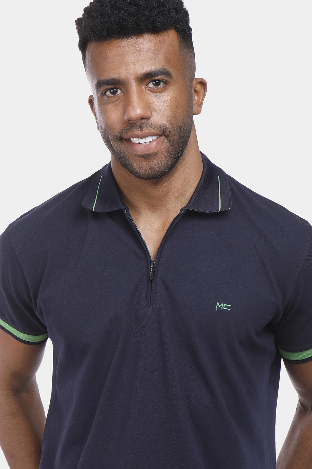 navy zipper polo shirt