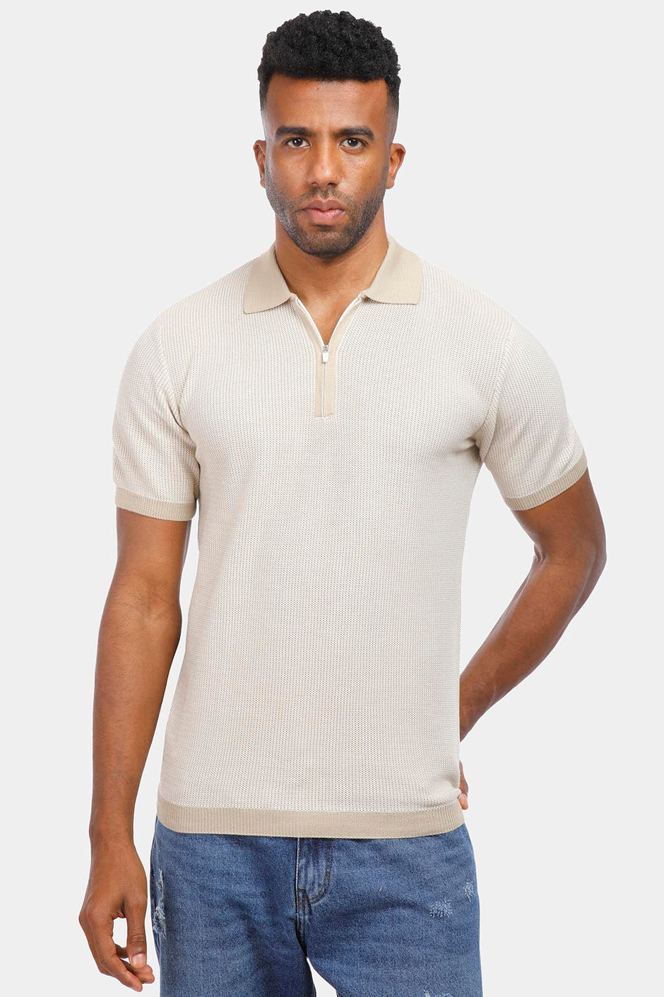 beige knitted polo shirt