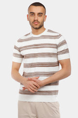 Beige Crew Neck Knitted T-Shirt