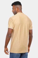 beige mandarin collar polo shirt