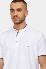 white mandarin collar polo shirt