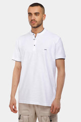 white mandarin collar polo shirt