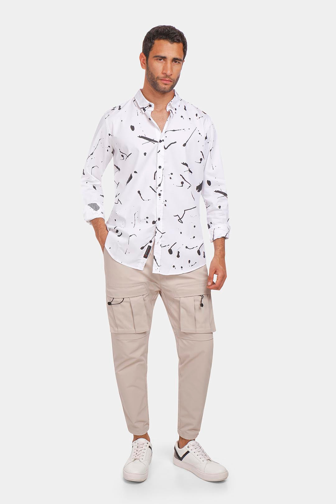 white printed slim fit shirt