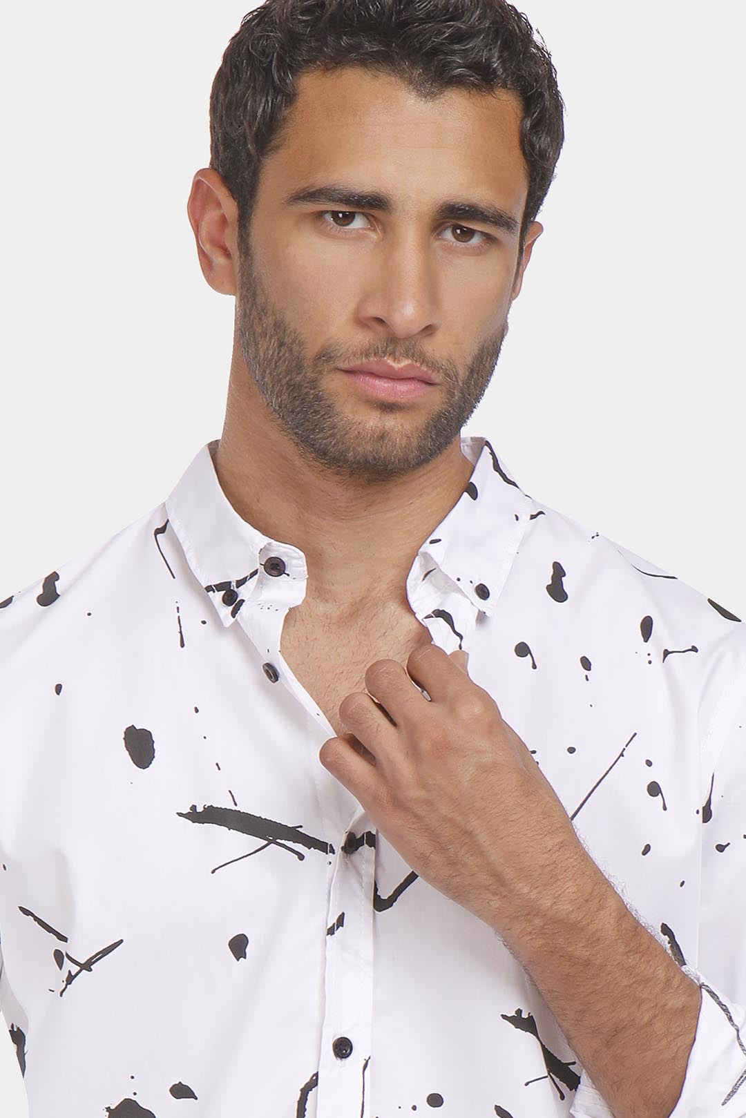 white printed slim fit shirt