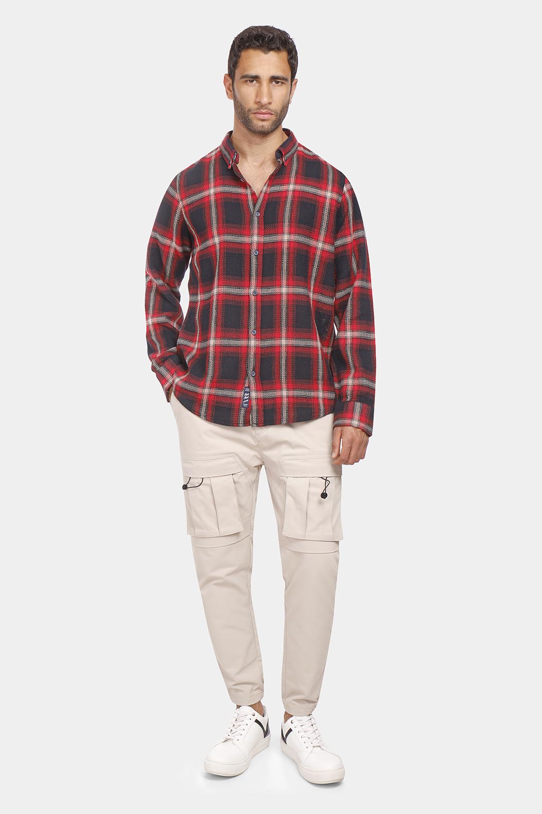 red checked slim fit shirt men  cargo