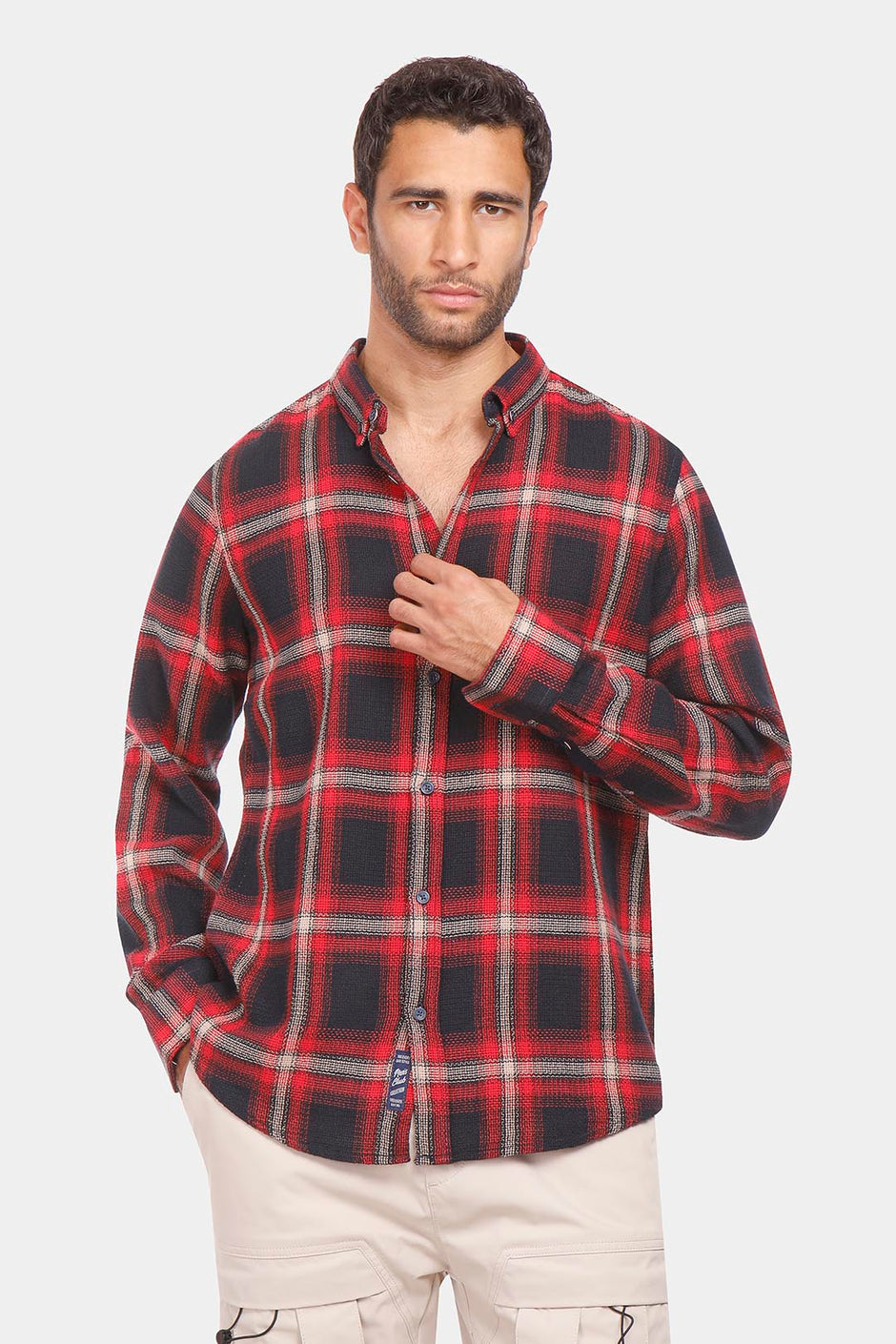  red checked slim fit shirt men