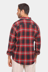 red checked slim fit shirt men