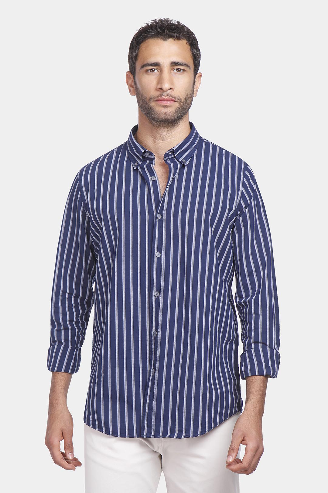 navy striped slim fit shirt