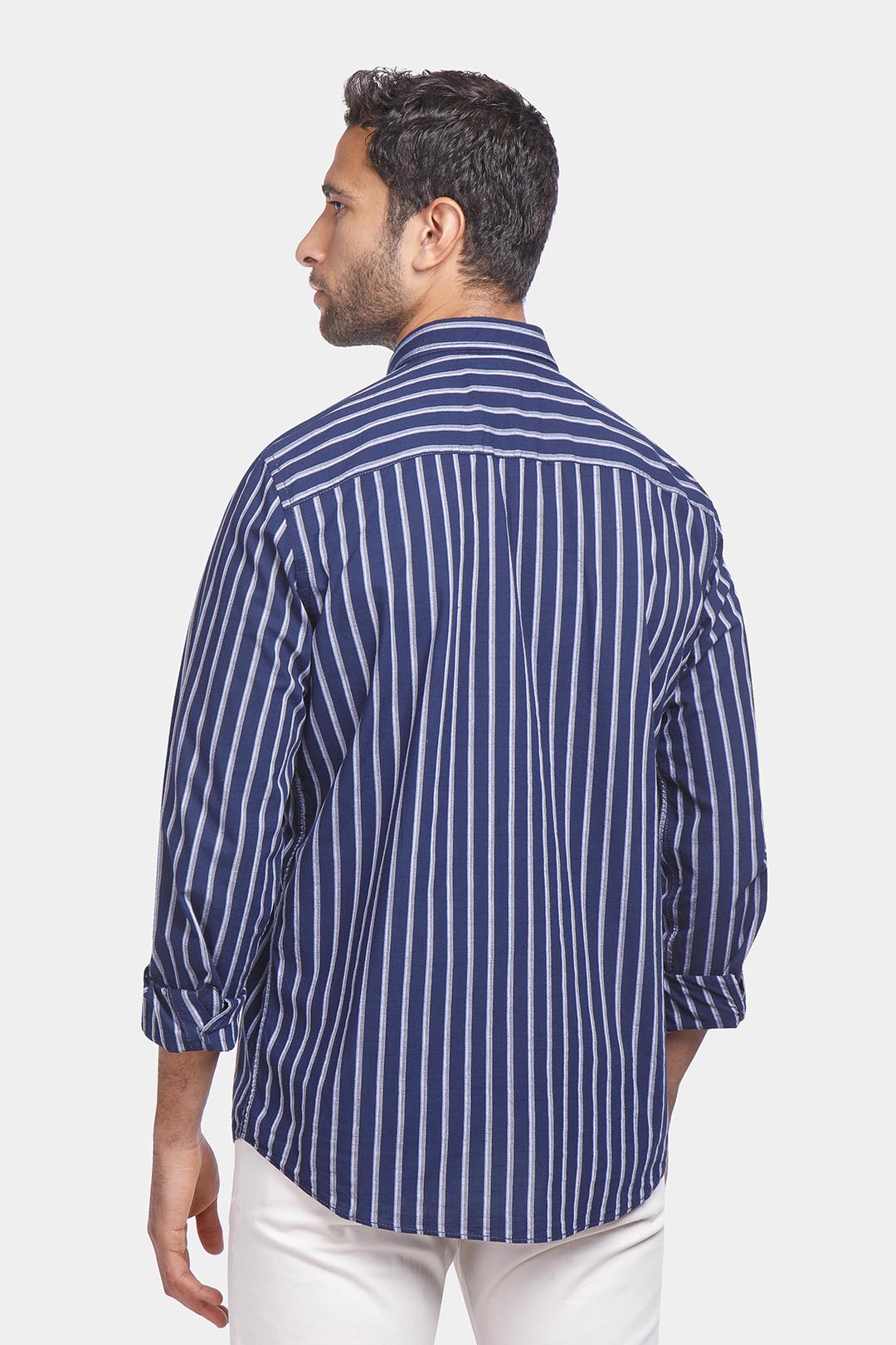 navy striped slim fit shirt