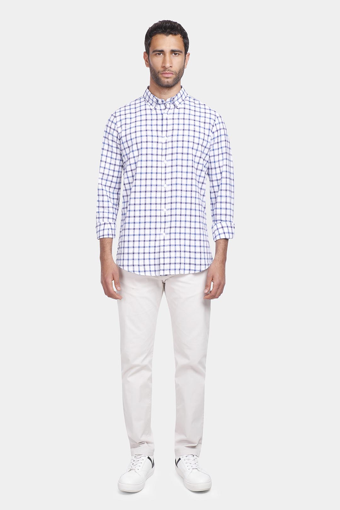 Navy Checked Slim Fit Shirt