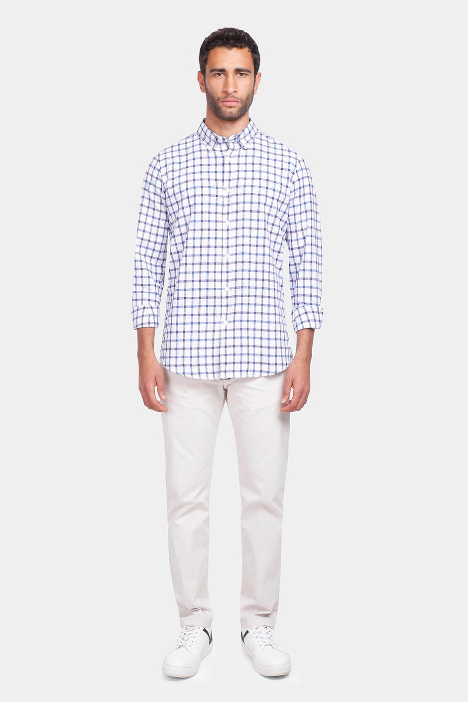 Navy Checked Slim Fit Shirt