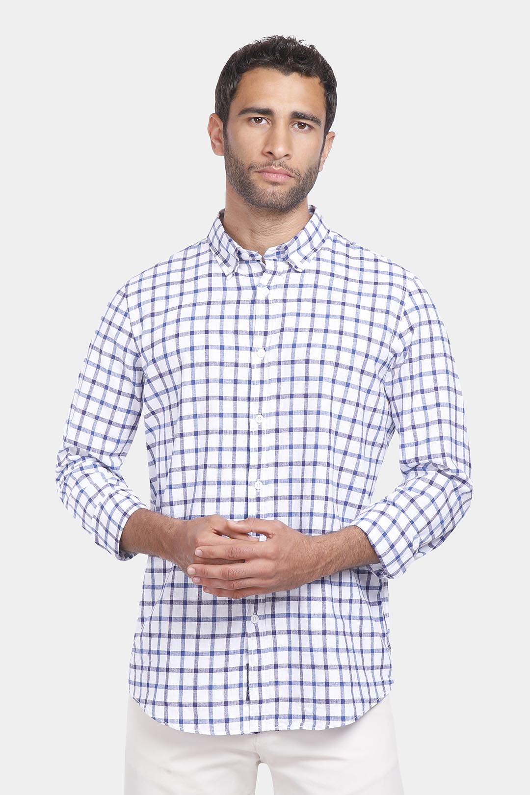 Navy Checked Slim Fit Shirt