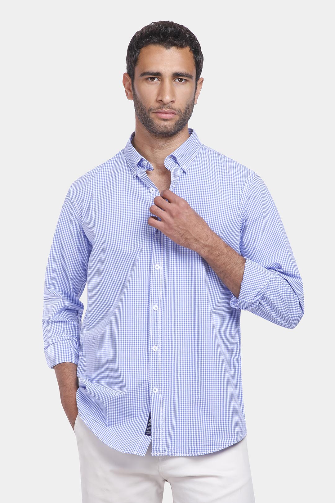 blue checked slim fit shirt