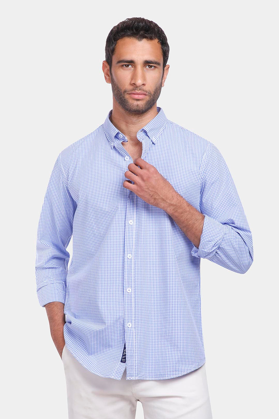 blue checked slim fit shirt