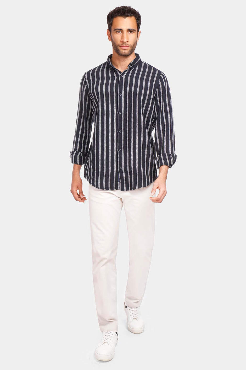 navy striped slim fit shirt