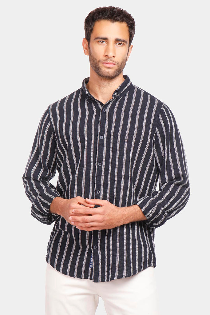 navy striped slim fit shirt