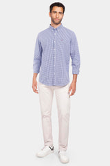 sky blue checked slim fit shirt