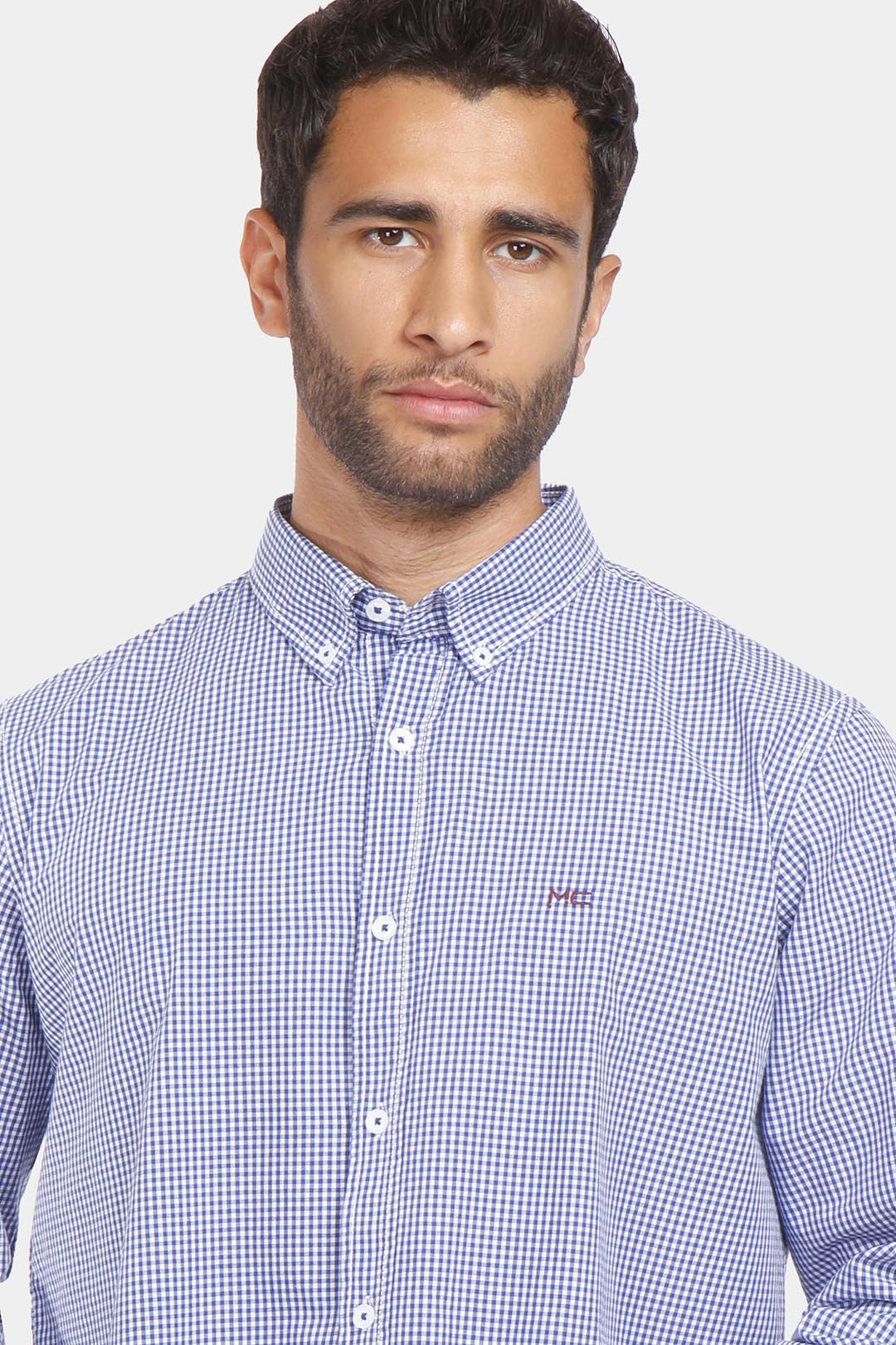 sky blue checked slim fit shirt