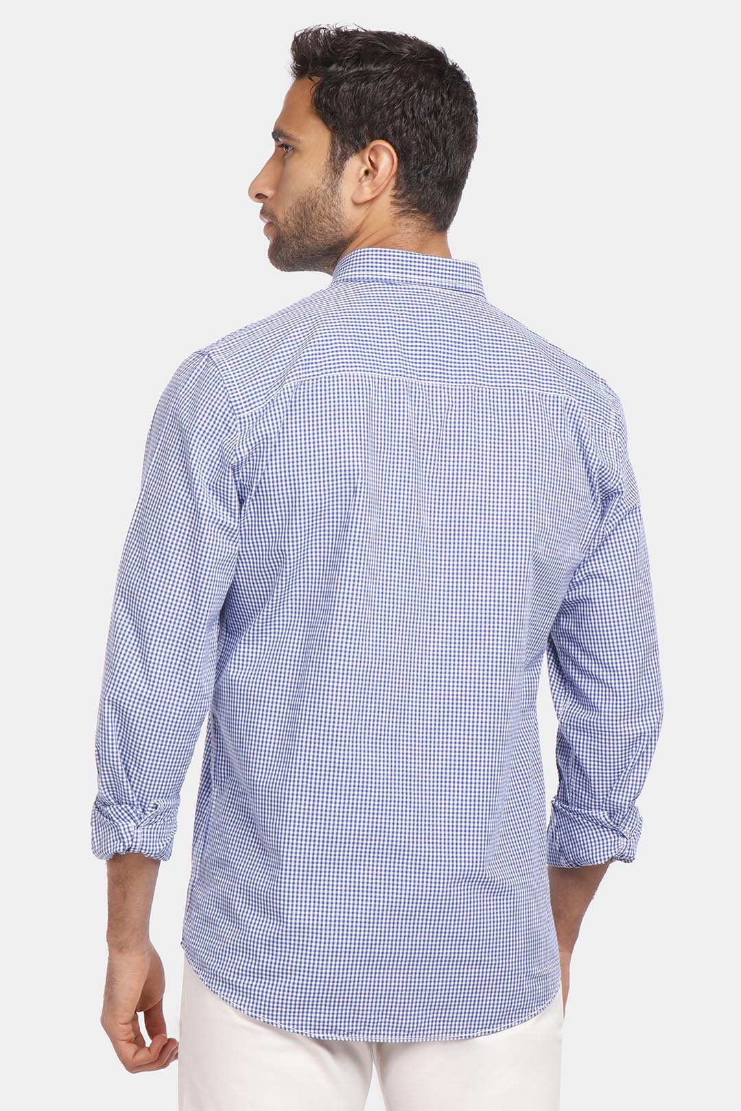 sky blue checked slim fit shirt