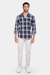 Navy Checked Slim Fit Shirt