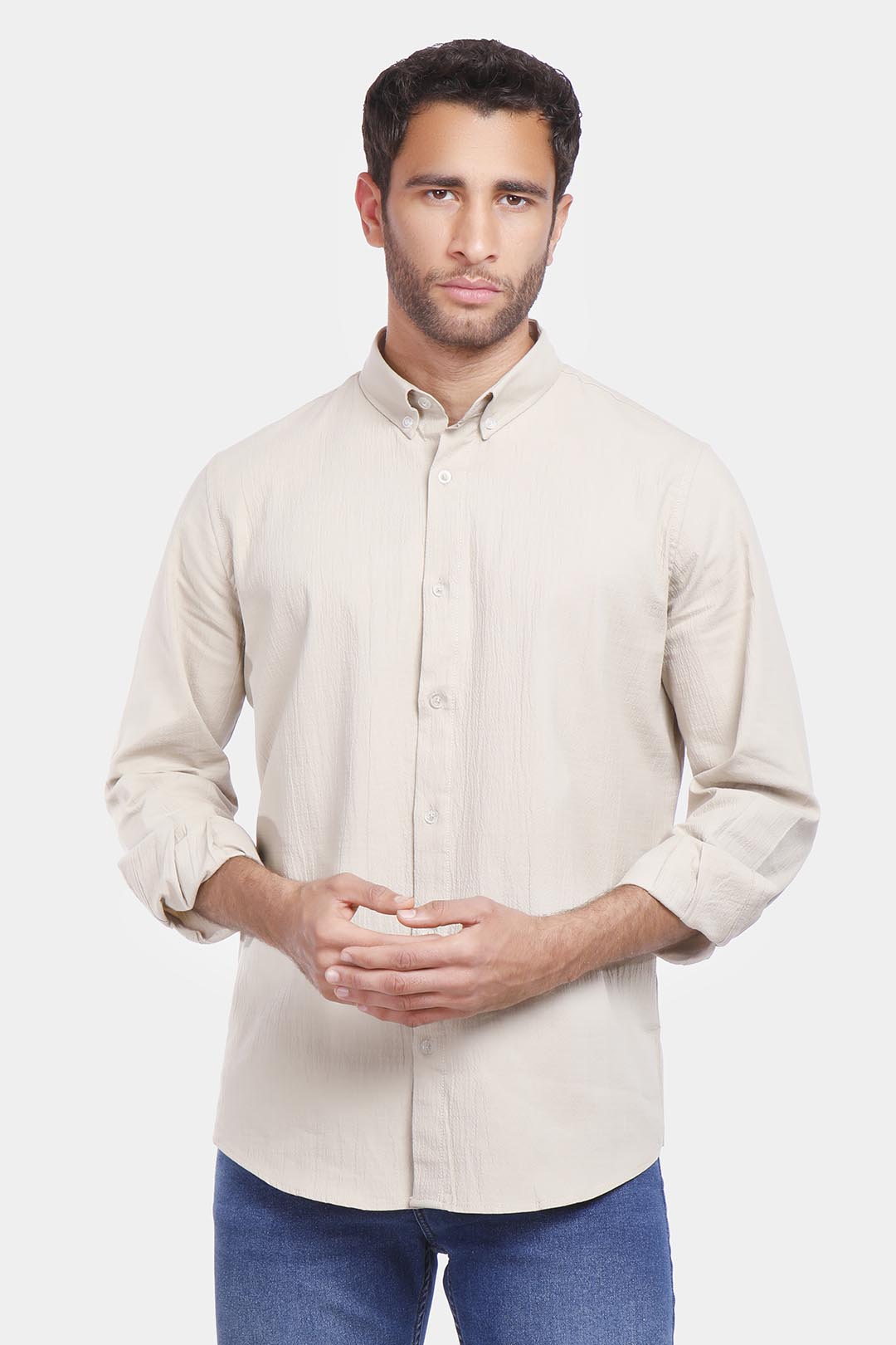 beige slim fit shirt solid summer 2024