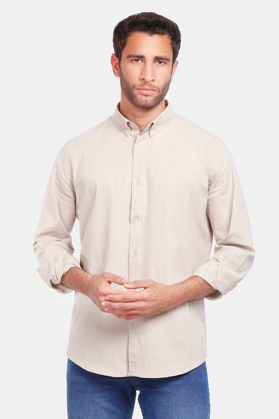 beige slim fit shirt solid summer 2024