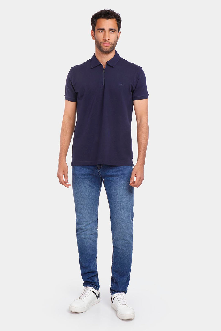 Navy Zipper Polo Shirt