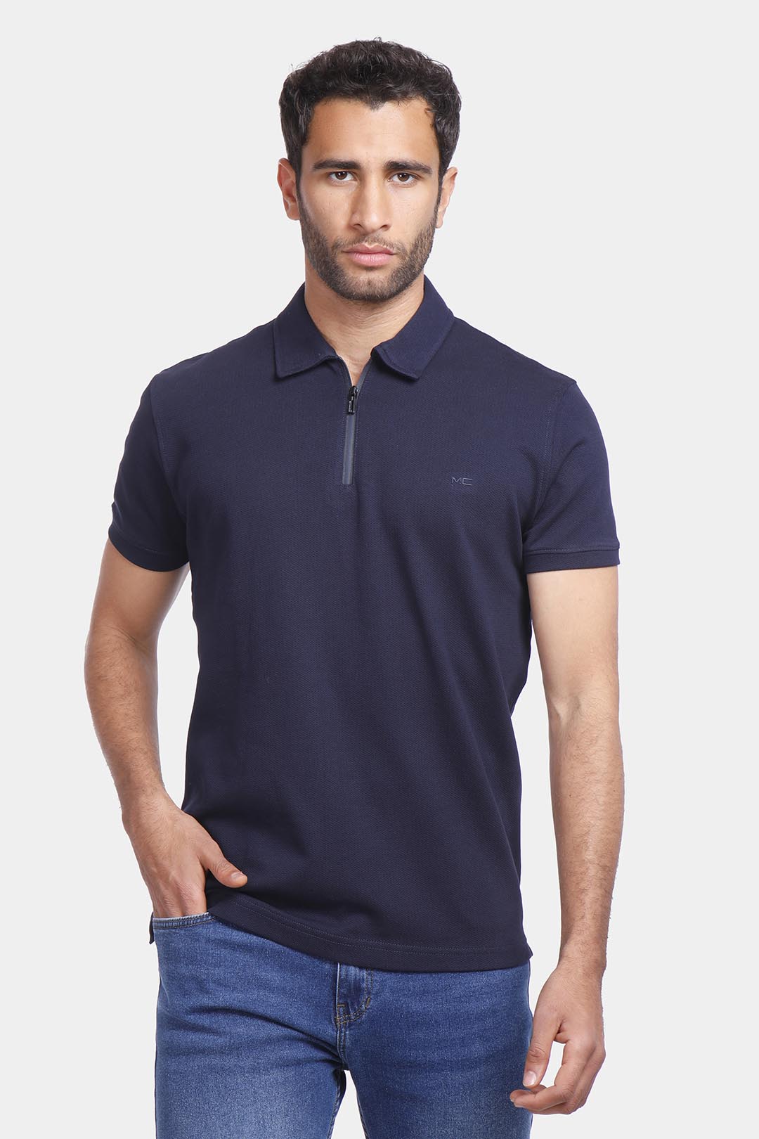 Navy Zipper Polo Shirt