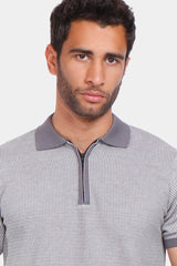 grey knitted zipper polo shirt