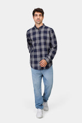 Navy Slim Fit Checked Shirt