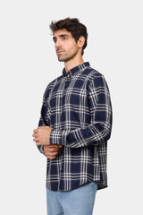 Navy Slim Fit Checked Shirt