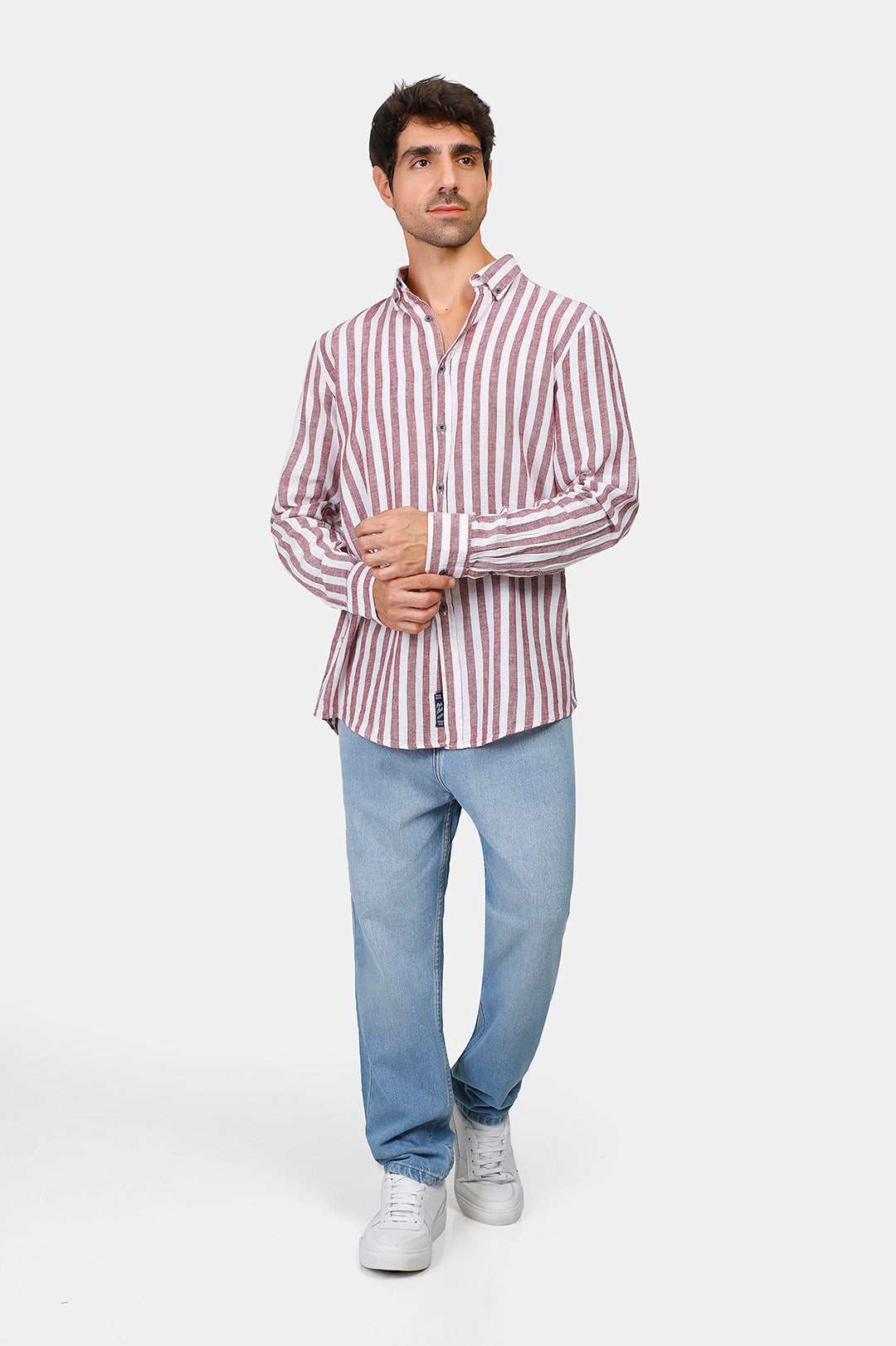 Beige Striped Slim Fit Shirt