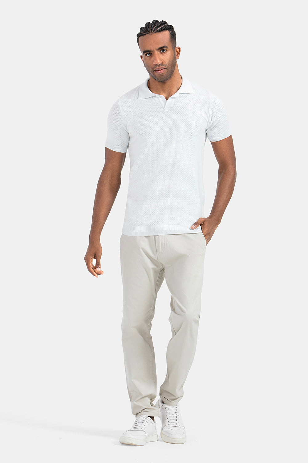 White Knitted Polo Shirt