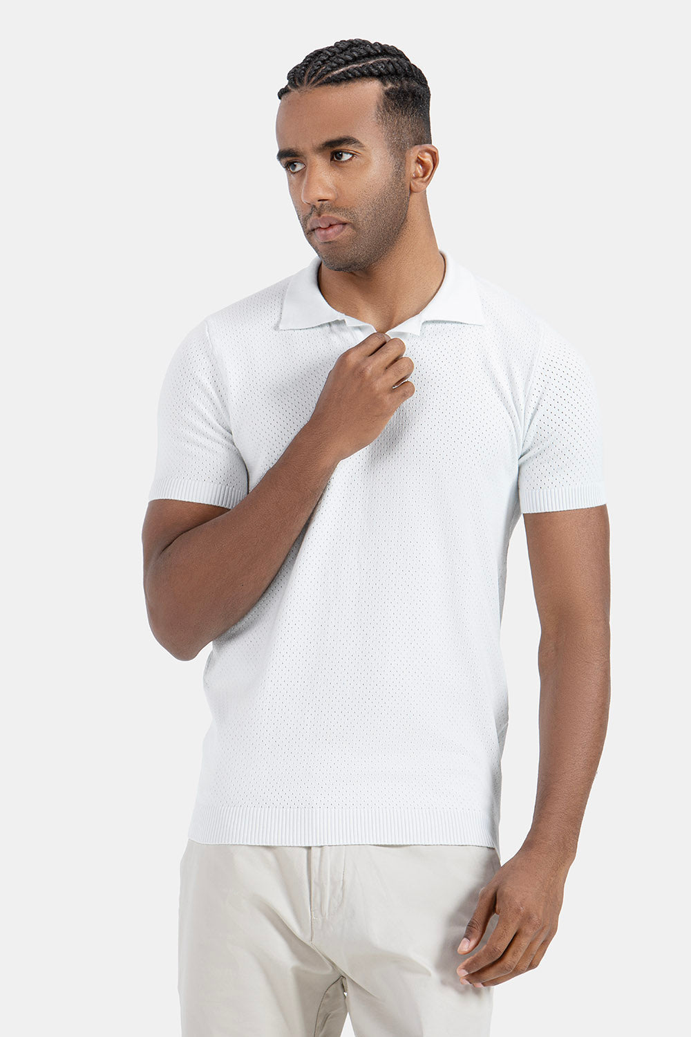 White Knitted Polo Shirt