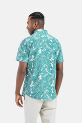 Green Patterned Short Sleeve Slim Fit Shirt