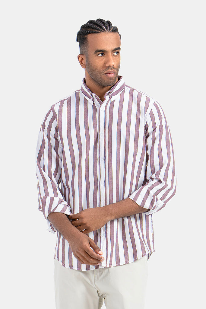 Burgundy Striped Slim Fit Shirt