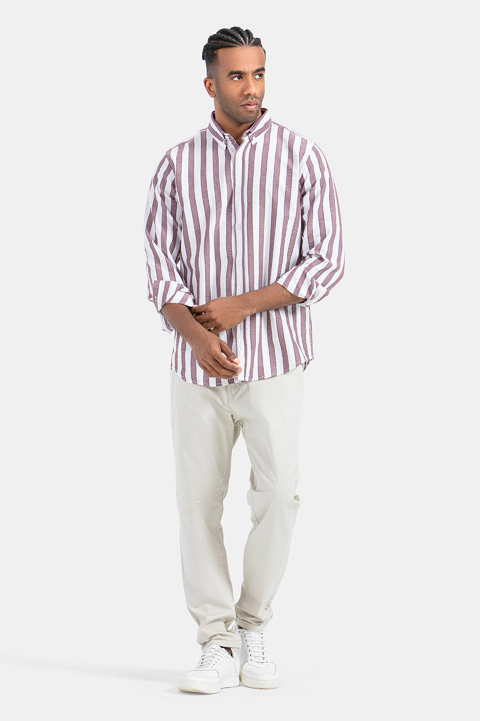 Burgundy Striped Slim Fit Shirt