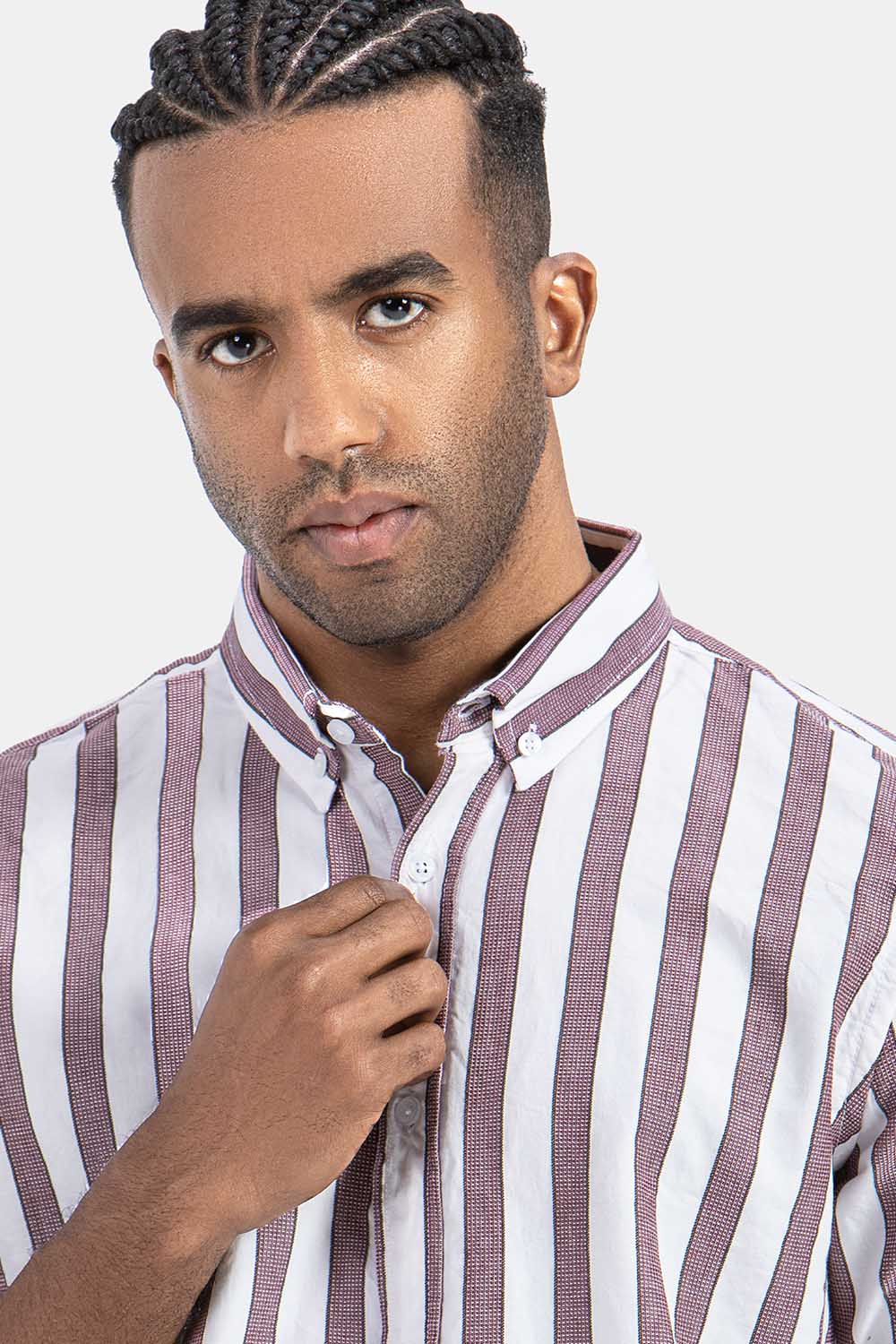 Burgundy Striped Slim Fit Shirt