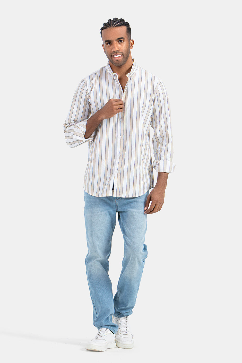 Beige Striped Slim Fit Shirt