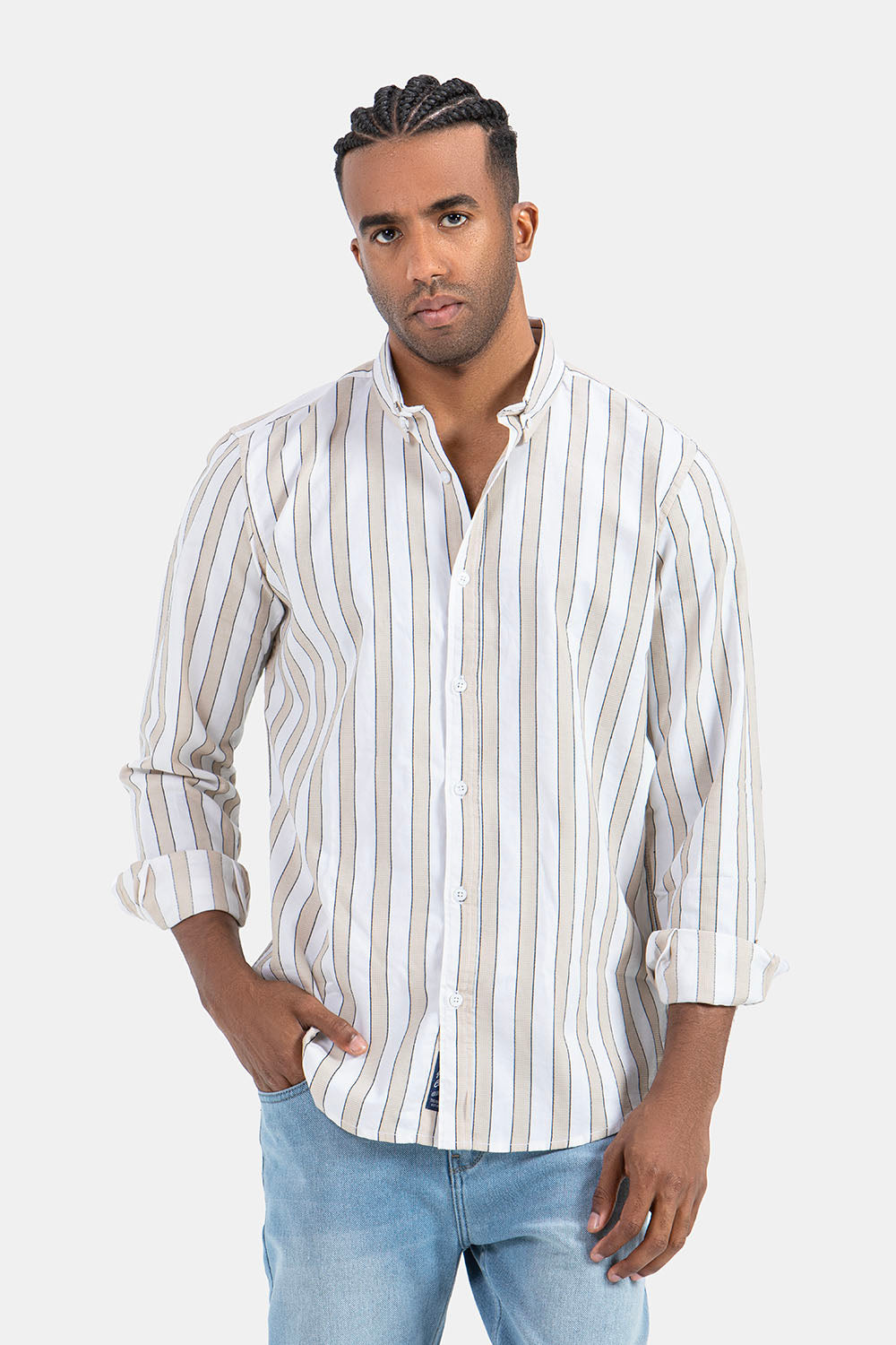 Beige Striped Slim Fit Shirt