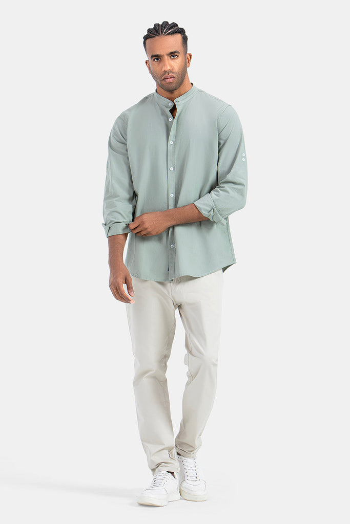 shirt-mint-mandarin collar-slim-fit