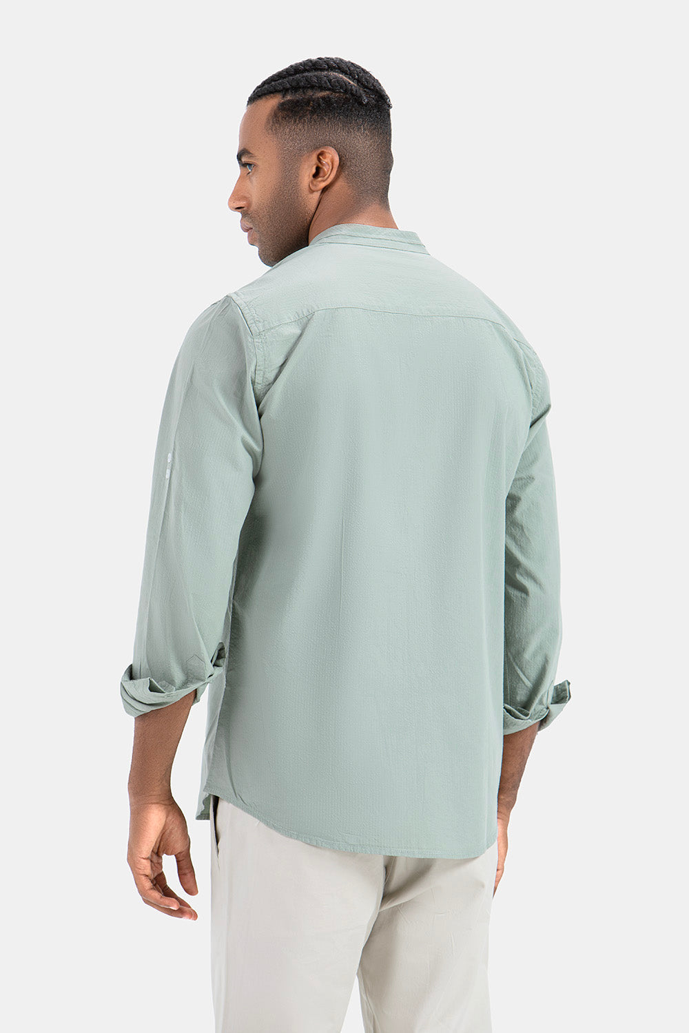 shirt-mint-mandarin collar-slim-fit