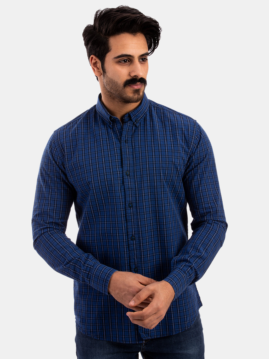 Navy Checked Slim Fit Shirt