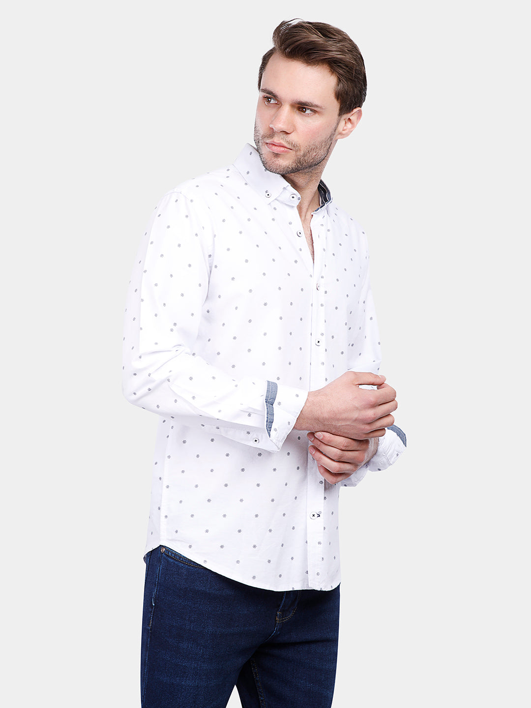 White Patterned Slim Fit Shirt