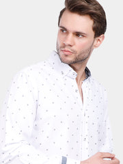 White Patterned Slim Fit Shirt